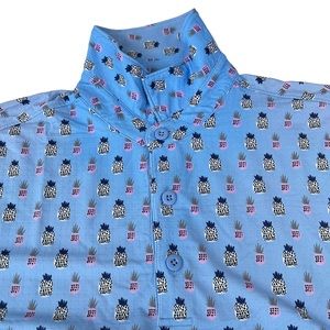 Ibkul Women’s Med Long Sleeve Two Tone Blue Shirt Top Pineapple Print UPF Cool